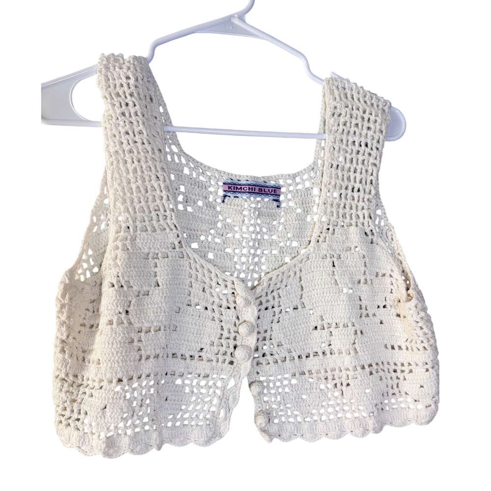 Kimchi Blue Crochet Button Front Vest Boho Cream Size M